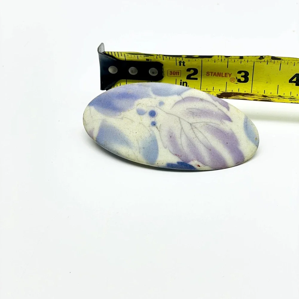 Vintage Barrette Lot of 2 Gold Tone Purple Floral Oval Hair Clips Accessories